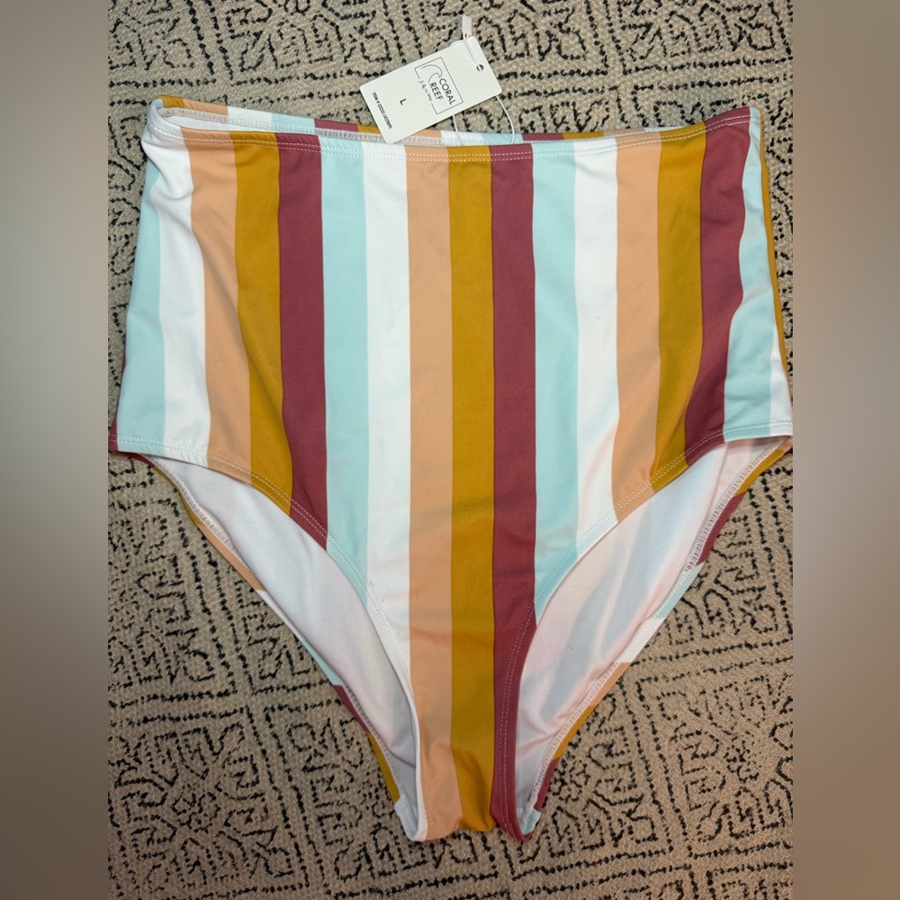 Striped High-Waisted Swim Bottoms